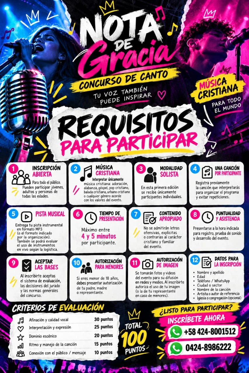 Afiche de requisitos del concurso Nota de Gracia